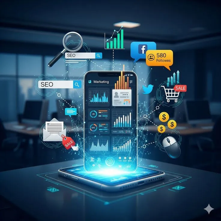 digital marketing agency configuring online advertising campaign