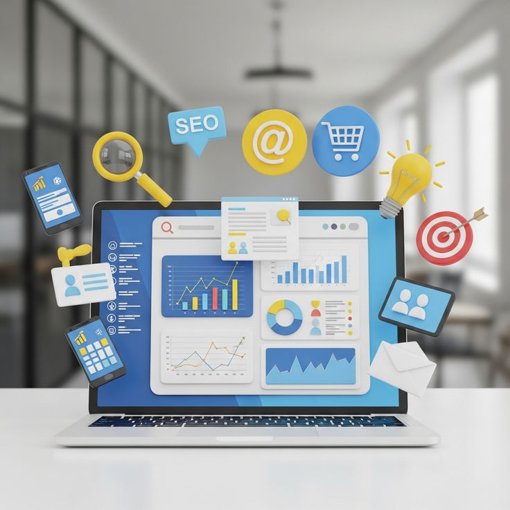 SEO performance analysis on laptop by digital marketing agency