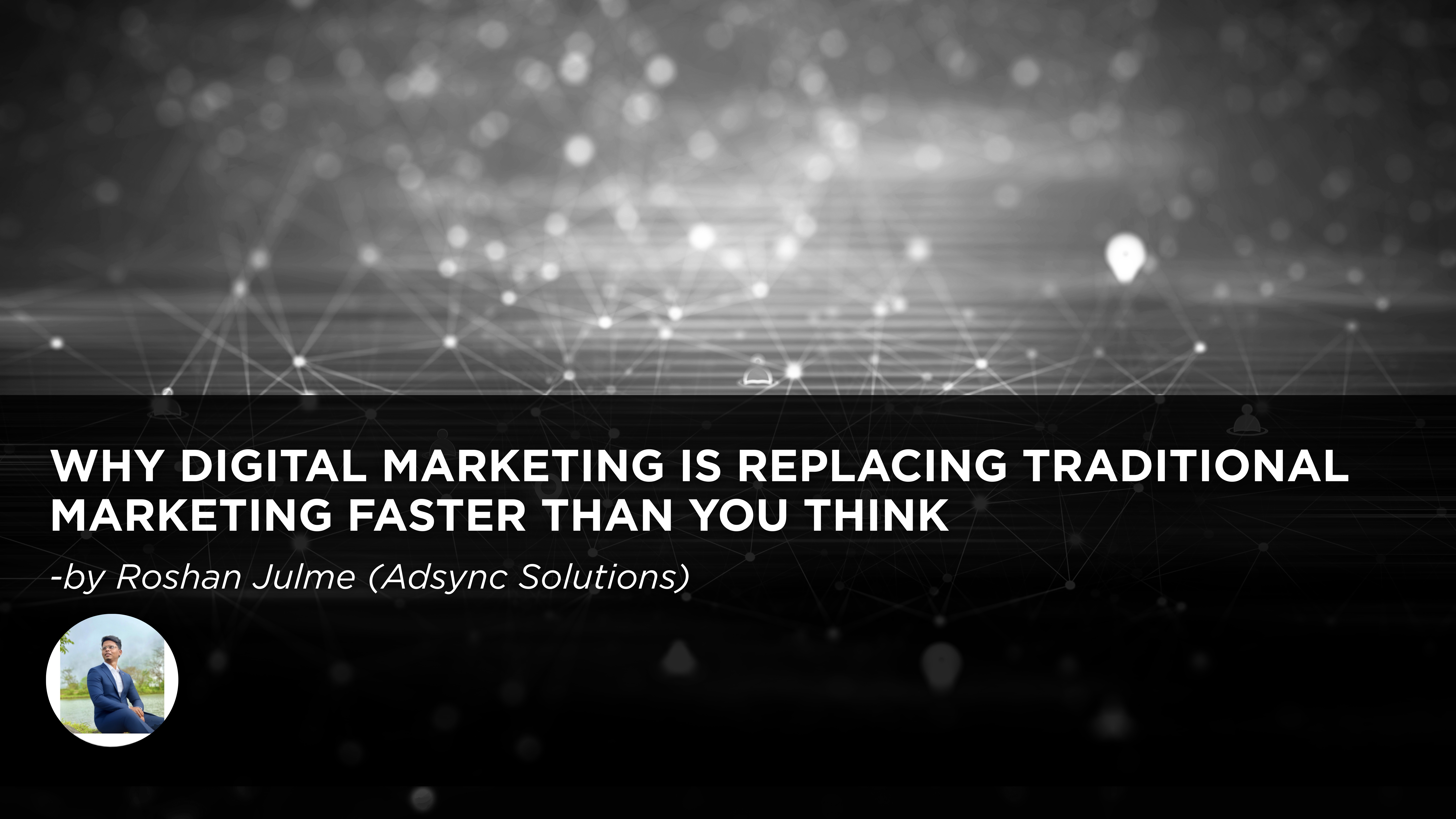 Illustration comparing digital marketing and traditional marketing showing online ads, analytics dashboard, and print media icons